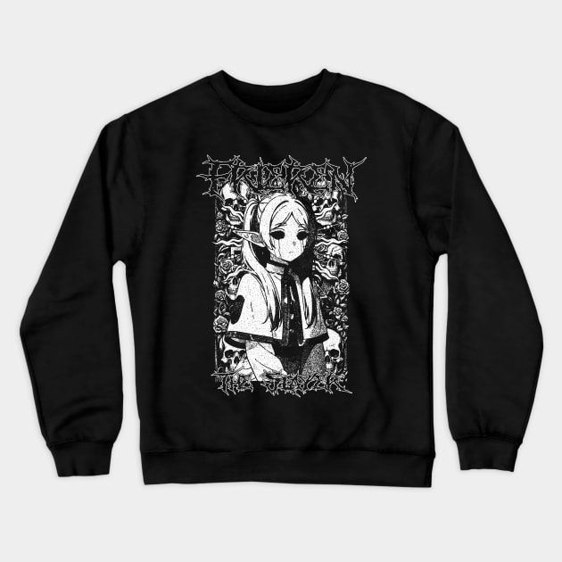 Death Metal Design Frieren Crewneck Sweatshirt by Gloomeeey